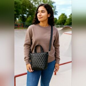 NWOT LUG TIP TOE MINI CROSSBODY  BLACK QUILTED SPARKLE RFID PROTECTED